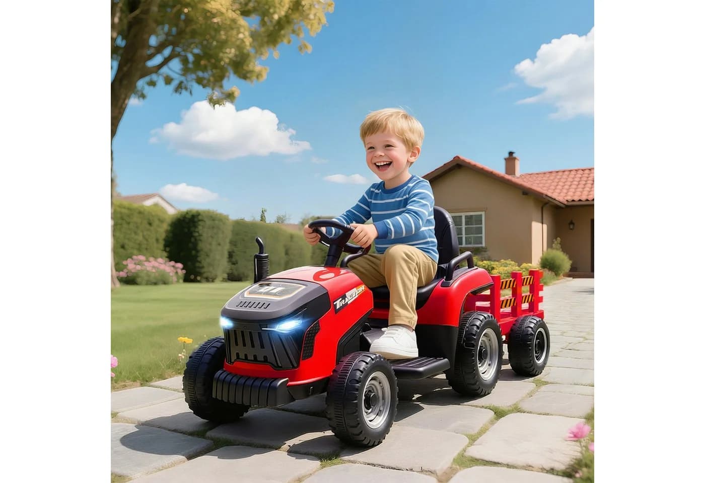 AIYAPLAY Elektro-Kindertraktor Aufsitz-Traktor mit Fernbedienung Rot
