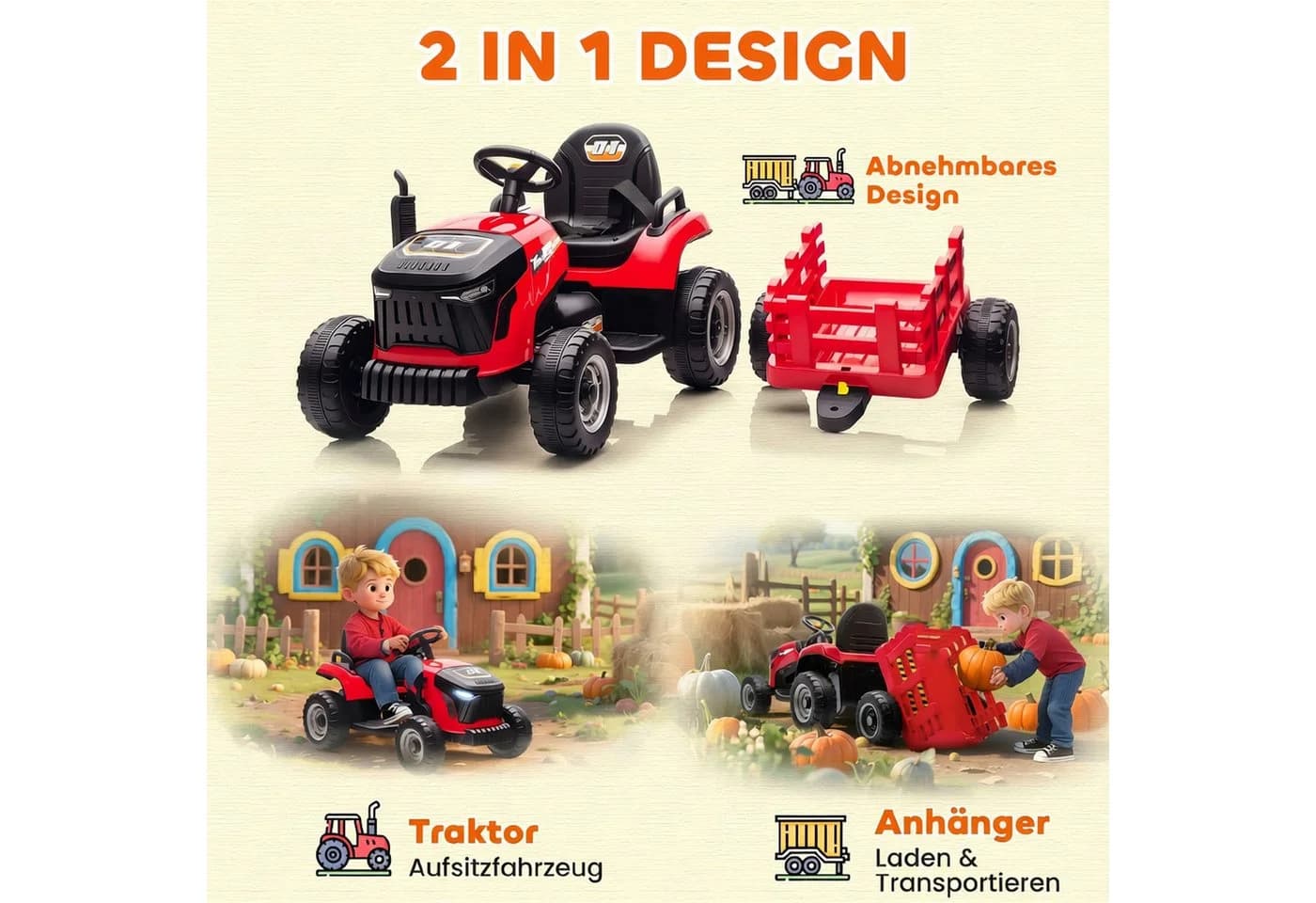 AIYAPLAY Elektro-Kindertraktor Aufsitz-Traktor mit Fernbedienung Rot - Bild 4