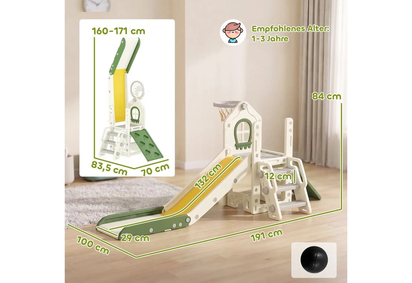 AIYAPPLAY Rutsche Indoor-Spielset 5-in-1 mit Kletterelement und Basketballkorb - Bild 3