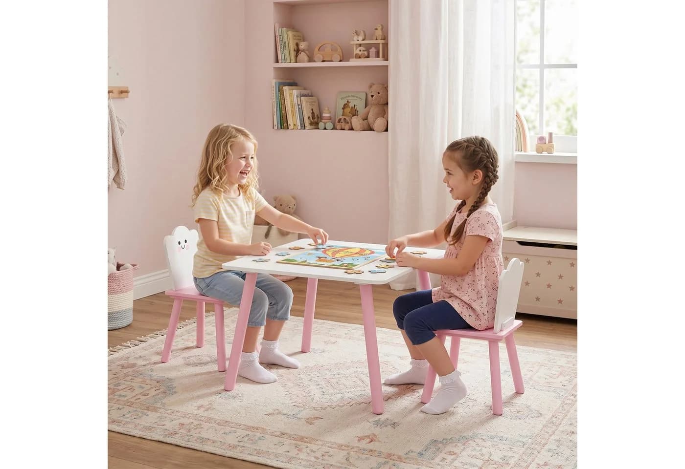 AIYAPLAY Kindersitzgruppe Rosa/Weiß mit 2 Stühlen