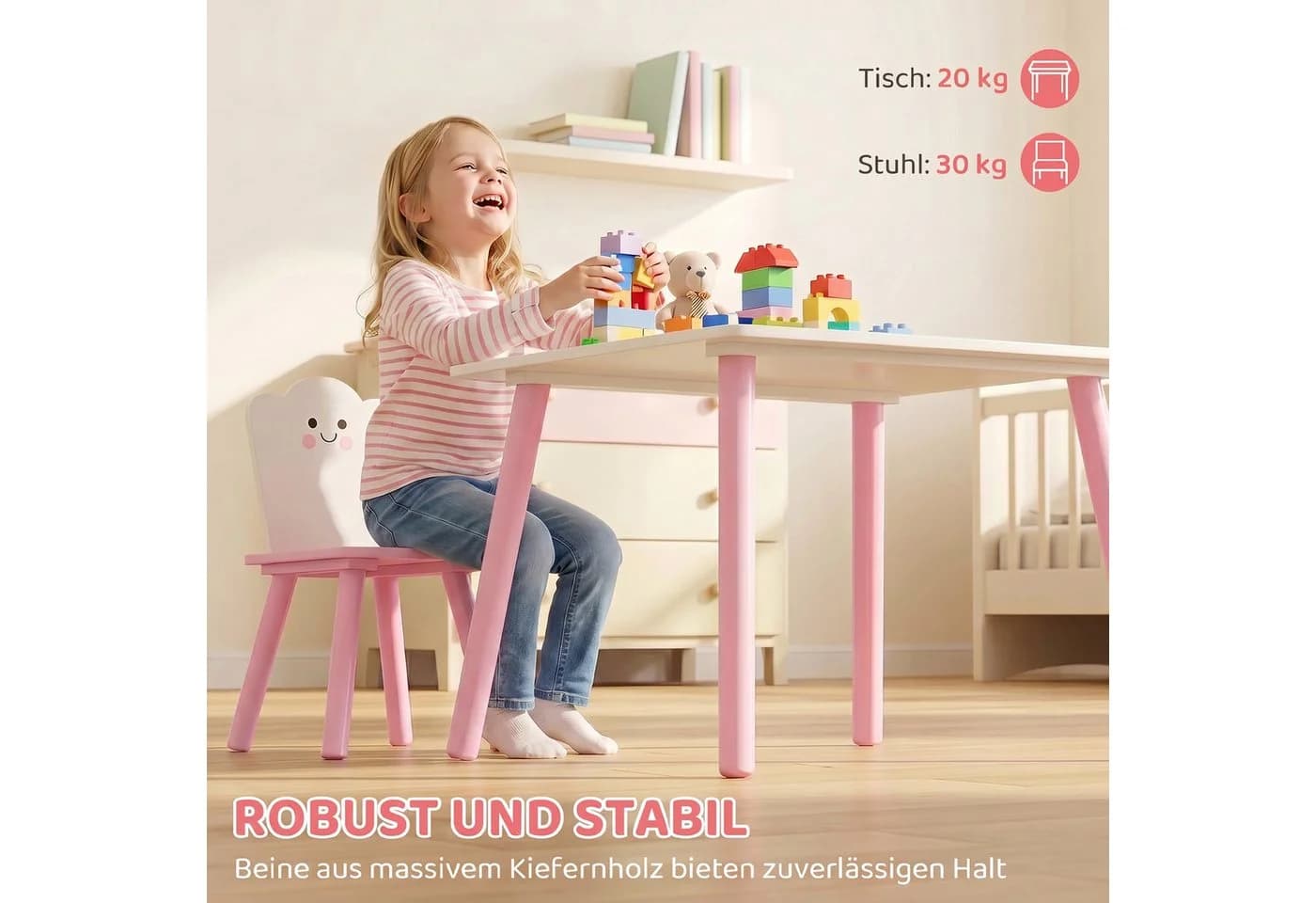 AIYAPLAY Kindersitzgruppe Rosa/Weiß mit 2 Stühlen - Bild 5