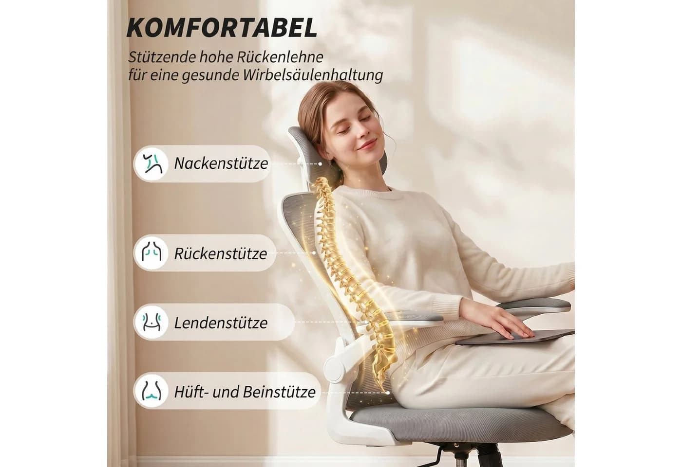 HOMCOM Bürostuhl Ergonomisch mit Netzbespannung Grau - Bild 4