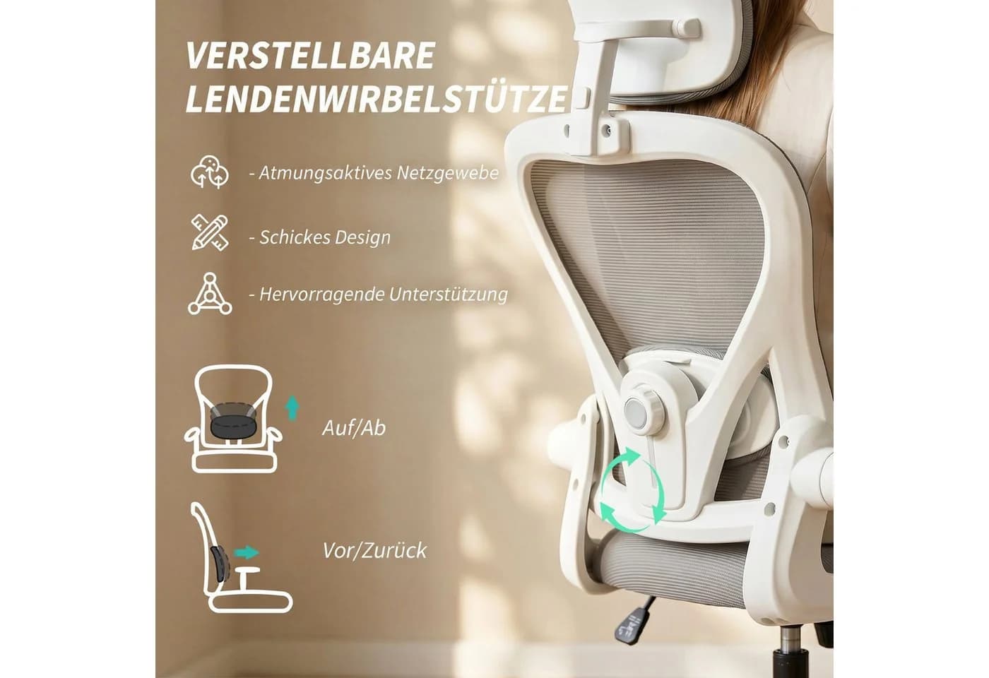 HOMCOM Bürostuhl Ergonomisch mit Netzbespannung Grau - Bild 5