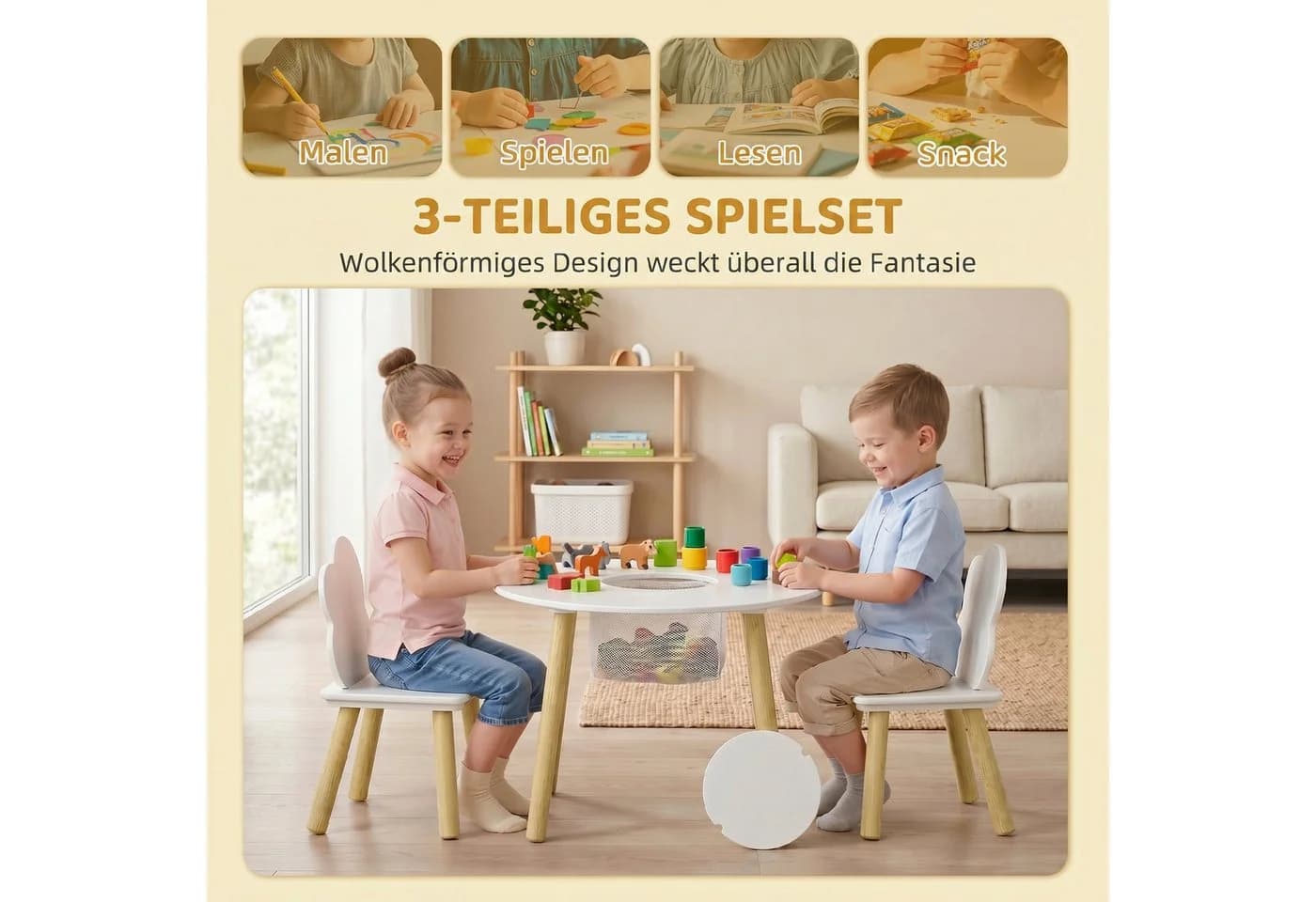 AIYAPLAY Kindersitzgruppe mit Wolken-Design und Aufbewahrungsnetz - Bild 4