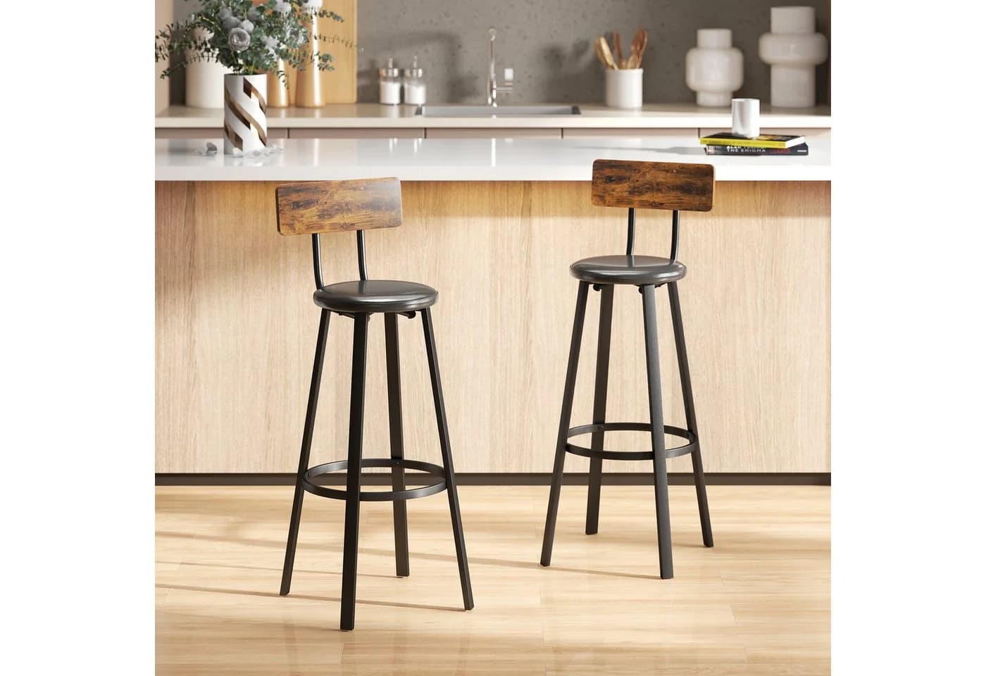 HOMCOM Barhocker 2er Set Industrial Design Braun Schwarz - Bild 2