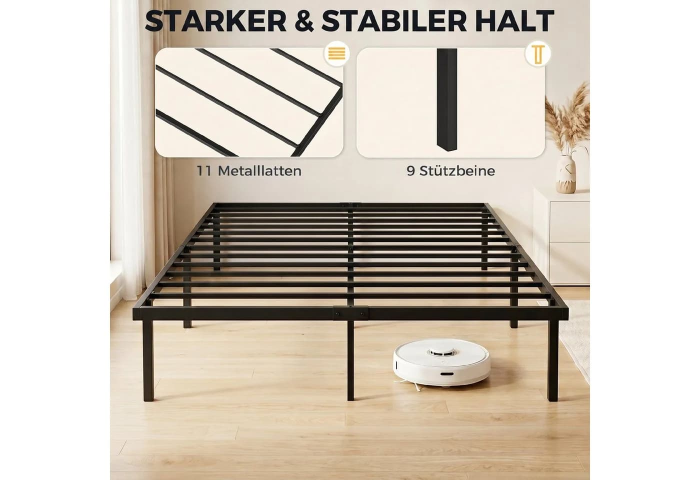 HOMCOM Metallbett Schwarz mit Lattenrost und Stauraum - Bild 4