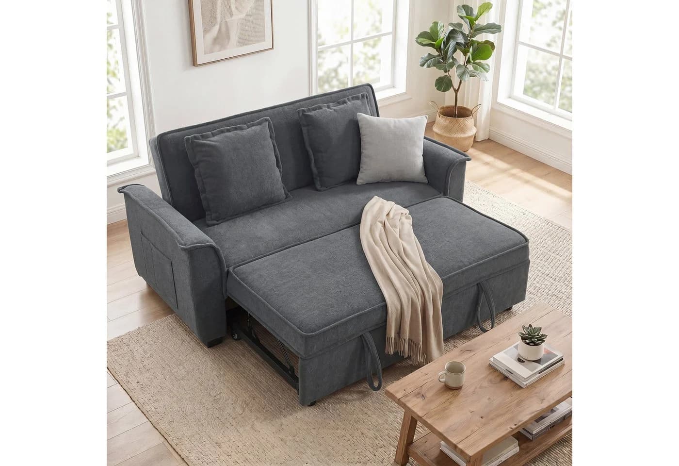 HOMCOM Schlafsofa 3-in-1 mit Verstellbarer Rückenlehne Dunkelgrau - Bild 2