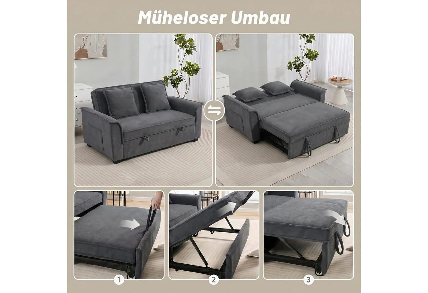 HOMCOM Schlafsofa 3-in-1 mit Verstellbarer Rückenlehne Dunkelgrau - Bild 4