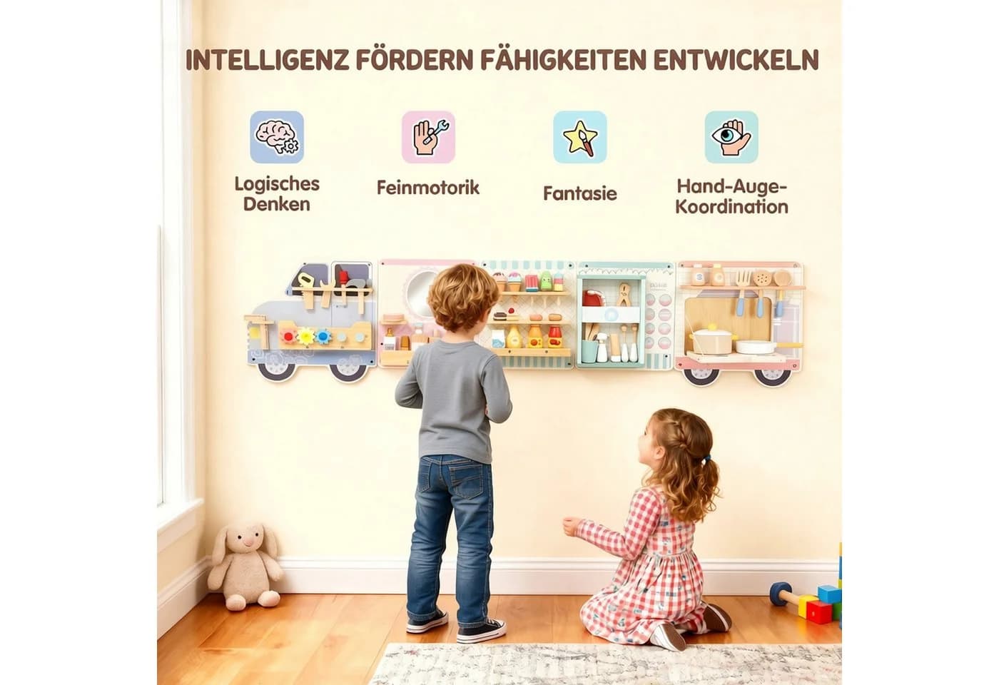 AIYAPLAY Wandaktivitätstafel 5-in-1 Bunt Holz Lernspielzeug - Bild 4