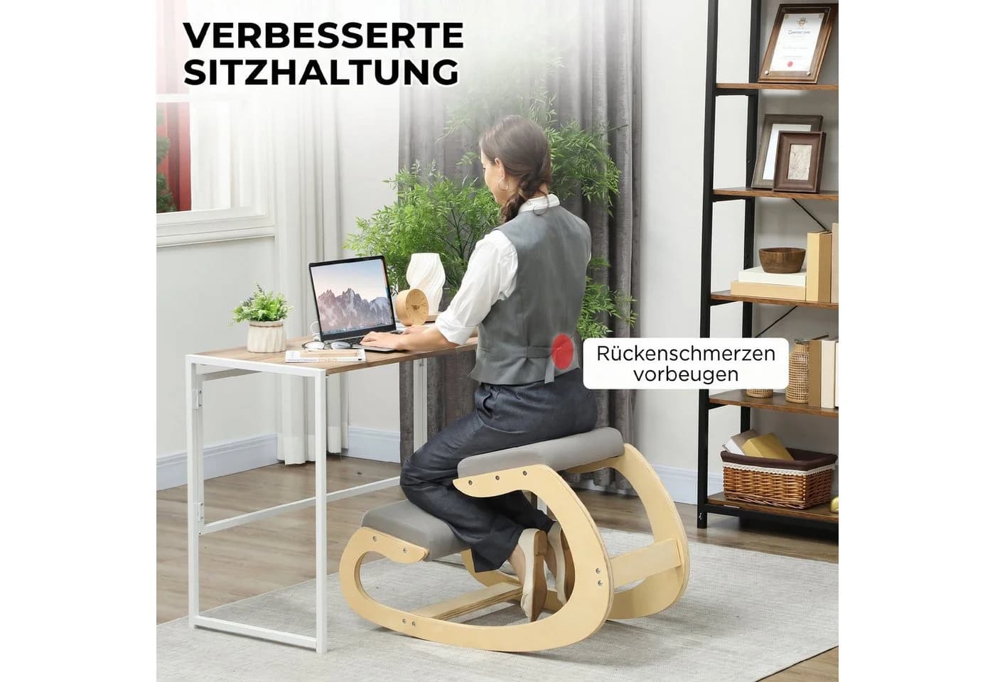HOMCOM Kniestuhl Hellgrau Buchenholz Ergonomisch - Bild 4