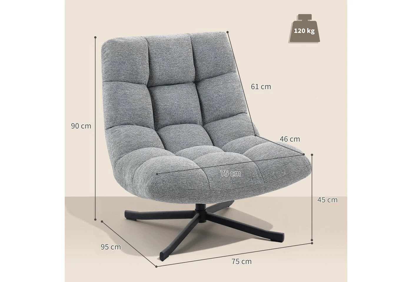 HOMCOM Relaxsessel Grau Chenille 360° drehbar - Bild 3
