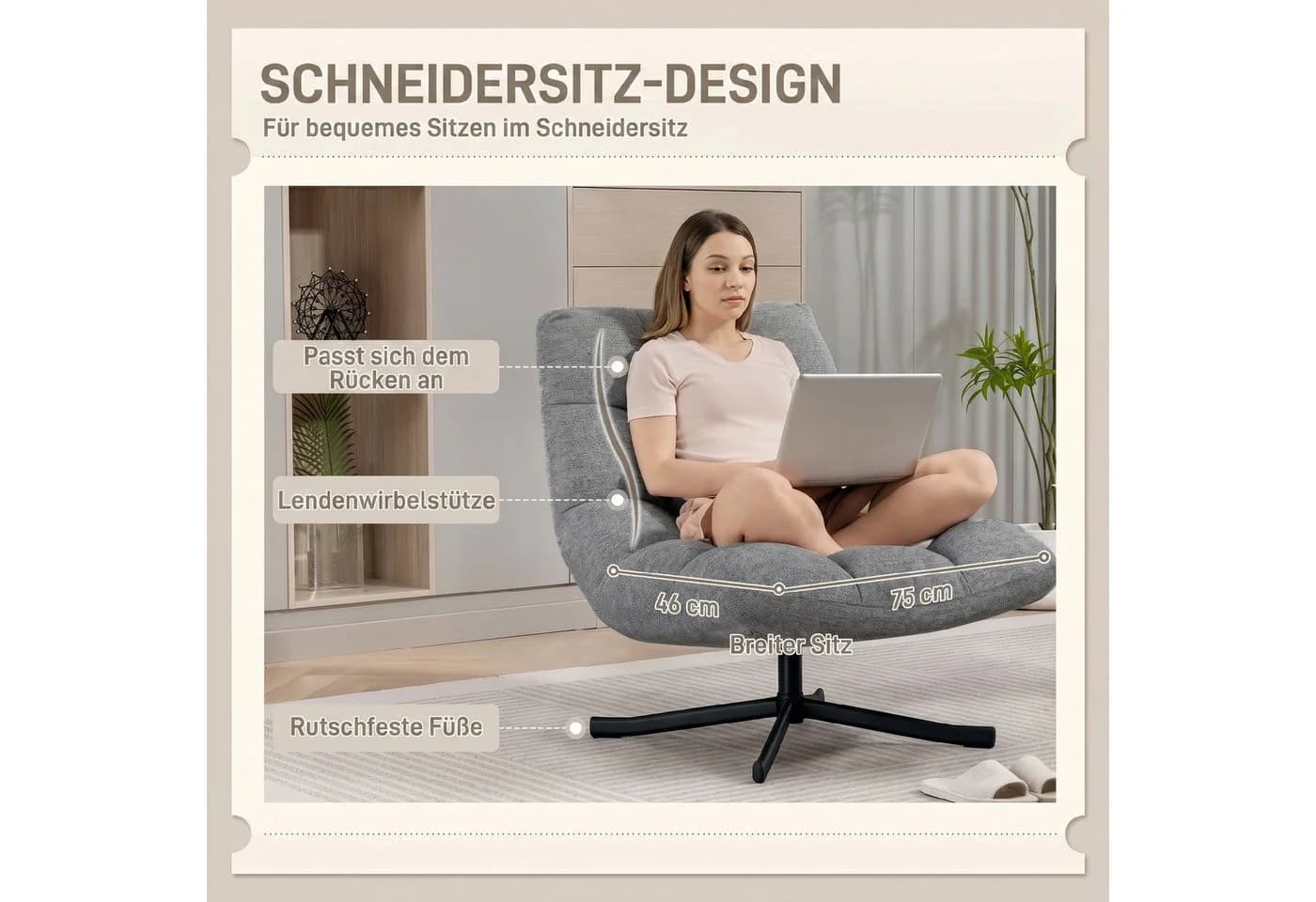 HOMCOM Relaxsessel Grau Chenille 360° drehbar - Bild 4