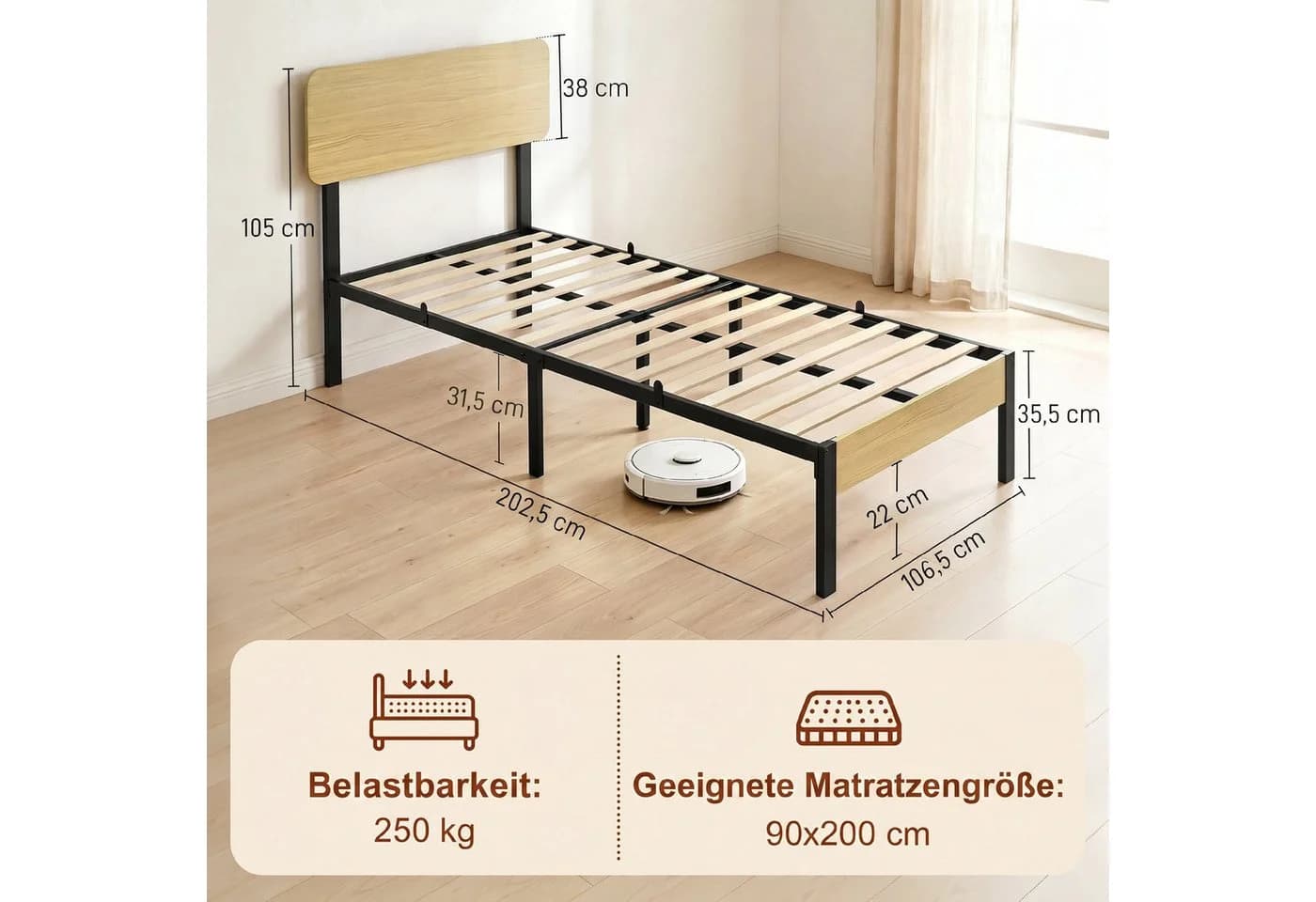 HOMCOM Bettgestell 90x200 cm mit Kopfteil und Stauraum - Bild 3