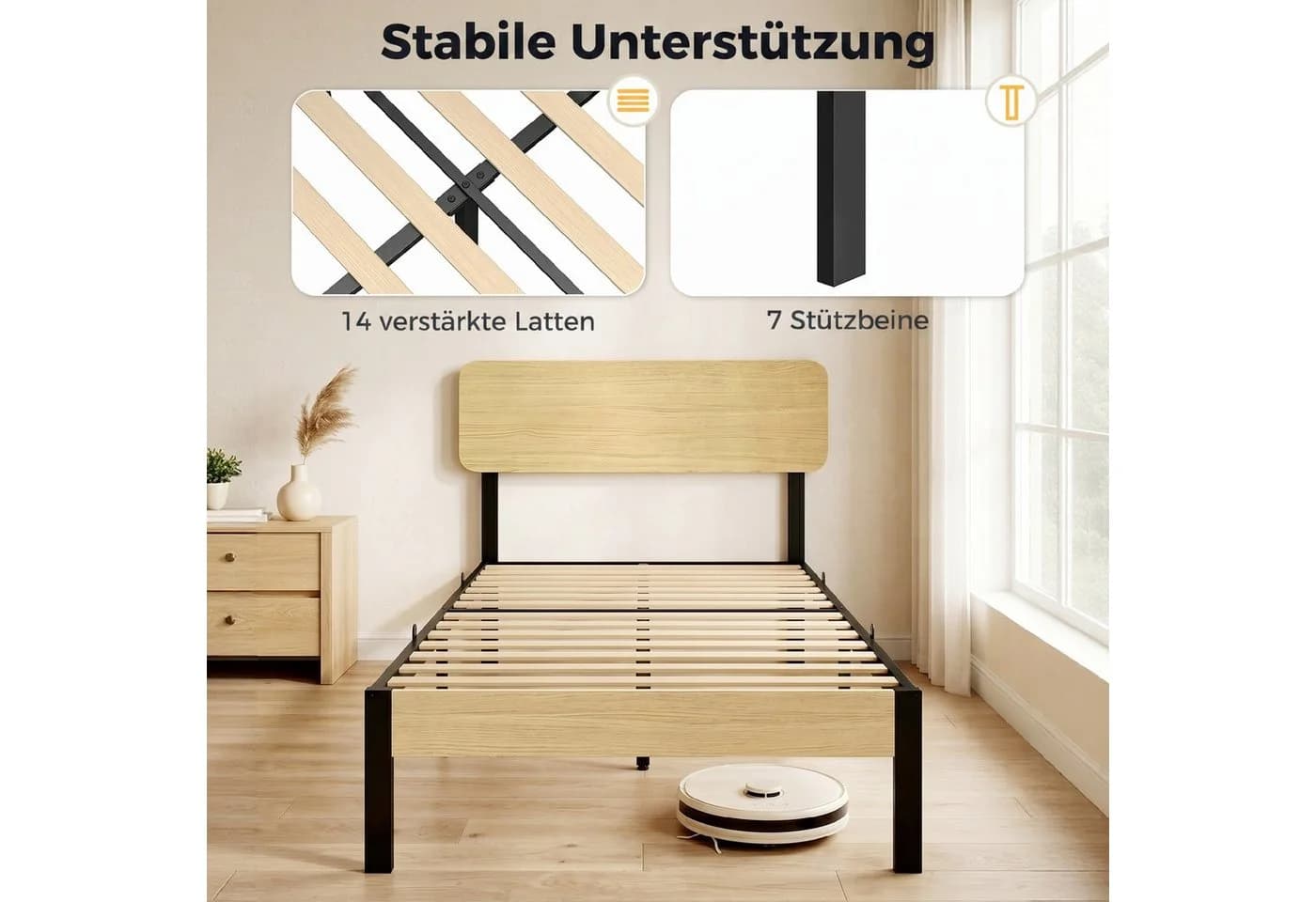 HOMCOM Bettgestell 90x200 cm mit Kopfteil und Stauraum - Bild 4