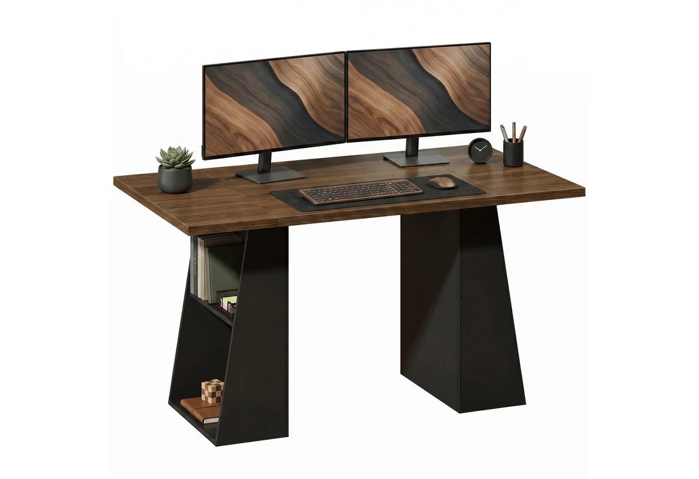 HOMCOM Schreibtisch mit Metallrahmen und Stauraum Braun/Schwarz