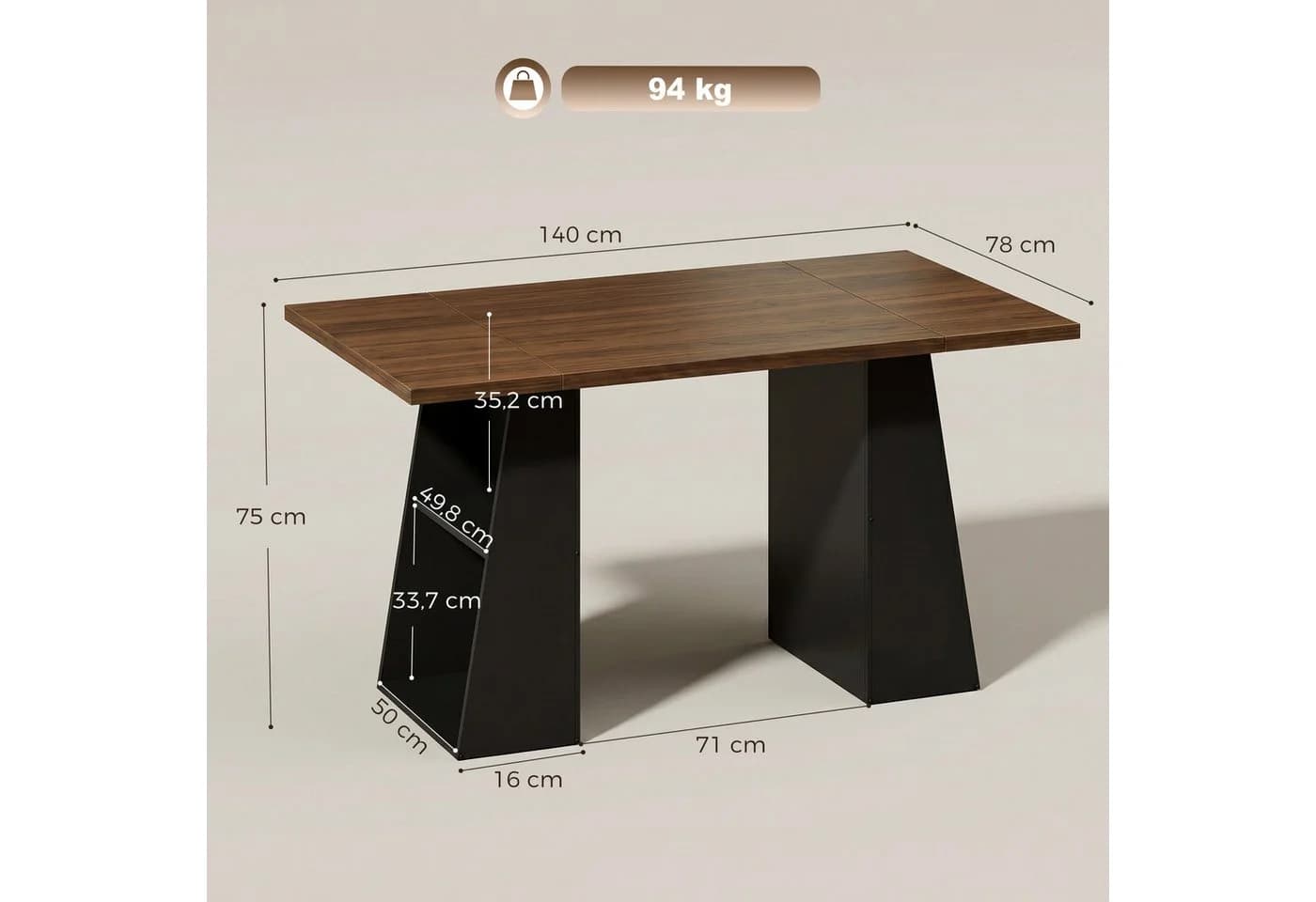 HOMCOM Schreibtisch mit Metallrahmen und Stauraum Braun/Schwarz - Bild 3