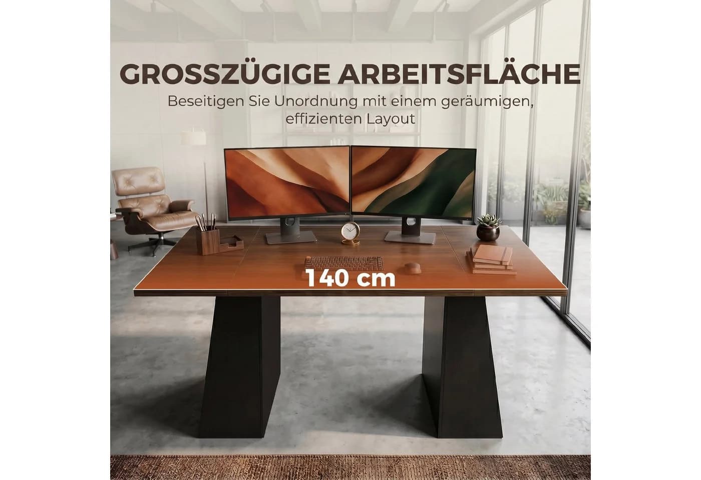HOMCOM Schreibtisch mit Metallrahmen und Stauraum Braun/Schwarz - Bild 4