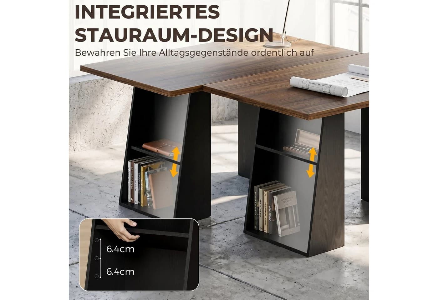 HOMCOM Schreibtisch mit Metallrahmen und Stauraum Braun/Schwarz - Bild 5