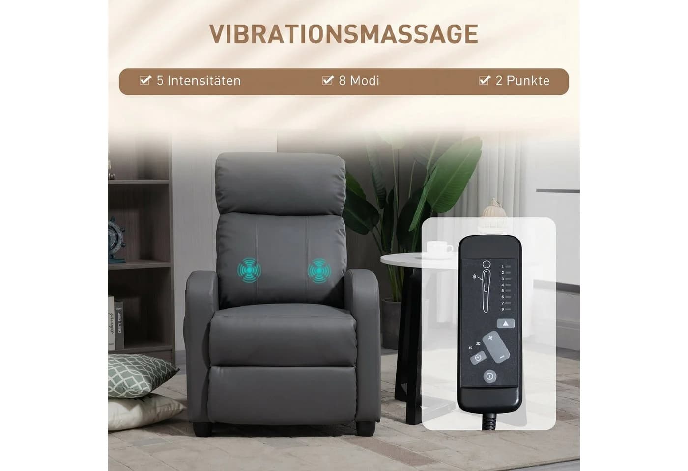 HOMCOM Massagesessel Grau mit Massagefunktion und Fernbedienung - Bild 4