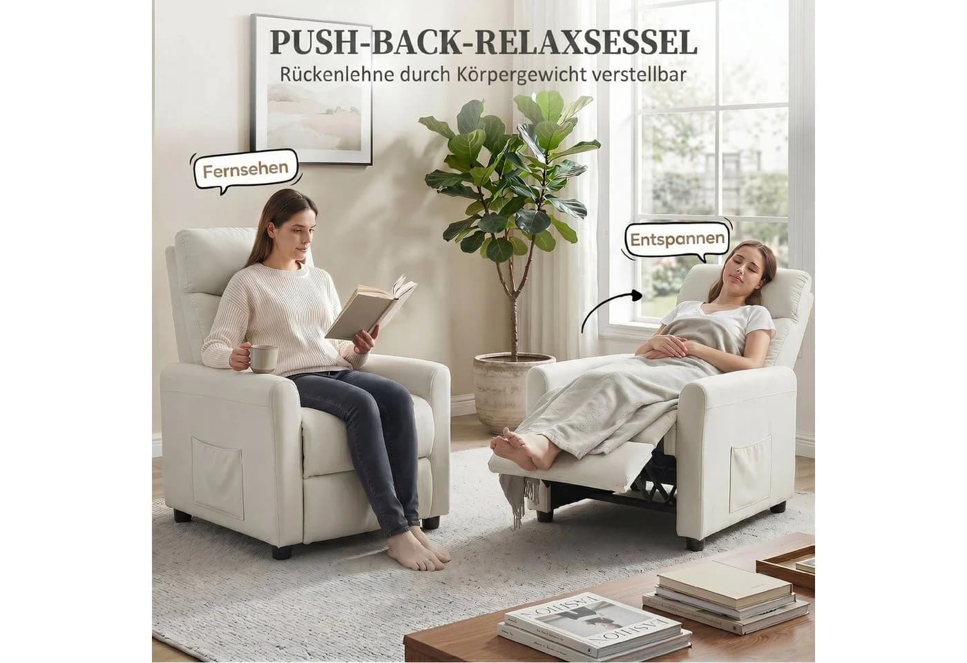 HOMCOM Relaxsessel Fernsehessel mit Liegefunktion Cremeweiß - Bild 4