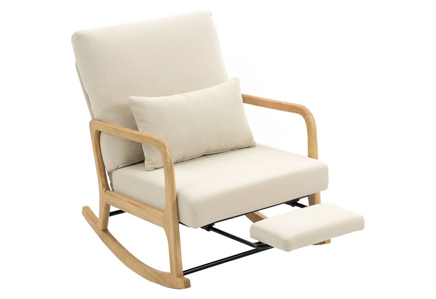 HOMCOM Schaukelstuhl Beige mit verstellbarer Rückenlehne und Fußstütze