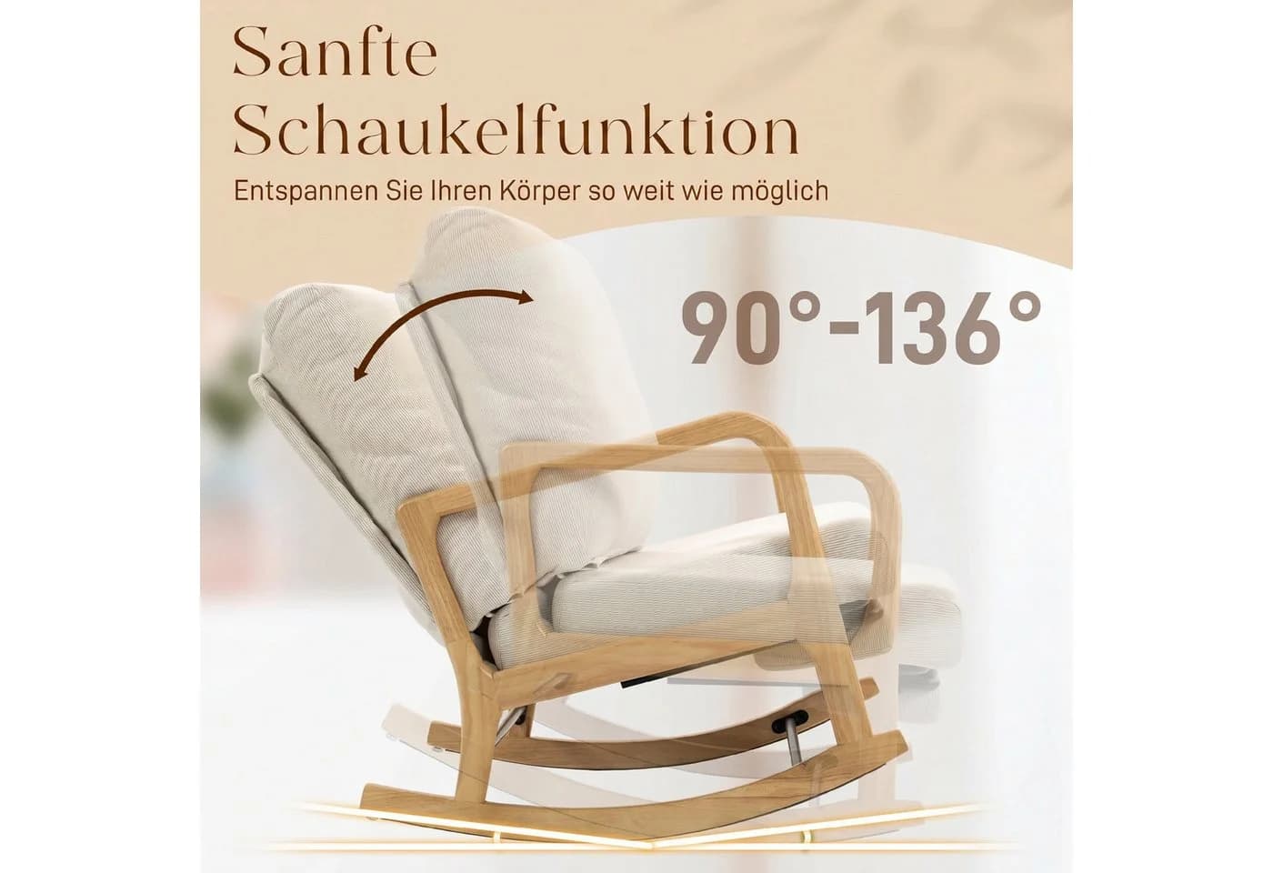HOMCOM Schaukelstuhl Beige mit verstellbarer Rückenlehne und Fußstütze - Bild 5