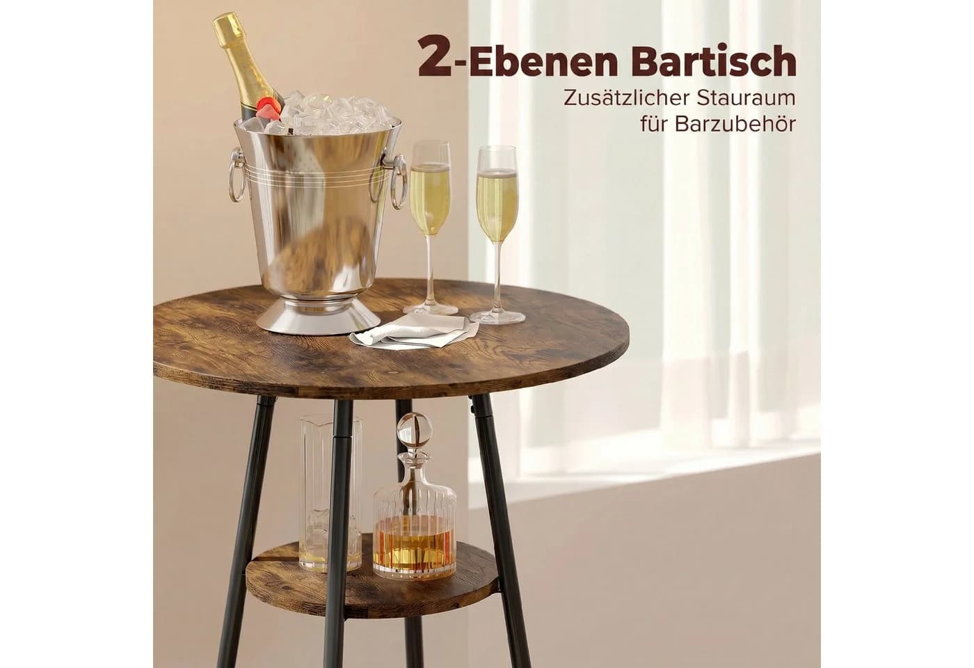 HOMCOM Bartisch mit 2 Barhockern Set Braun Schwarz Industrie - Bild 4