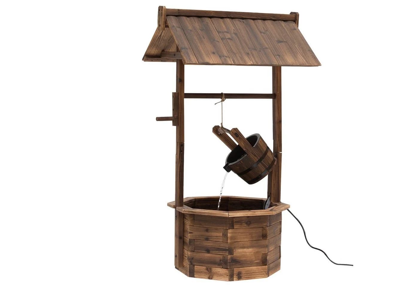 Outsunny Gartenbrunnen Wasserfall Massivholz Braun Regulierbar