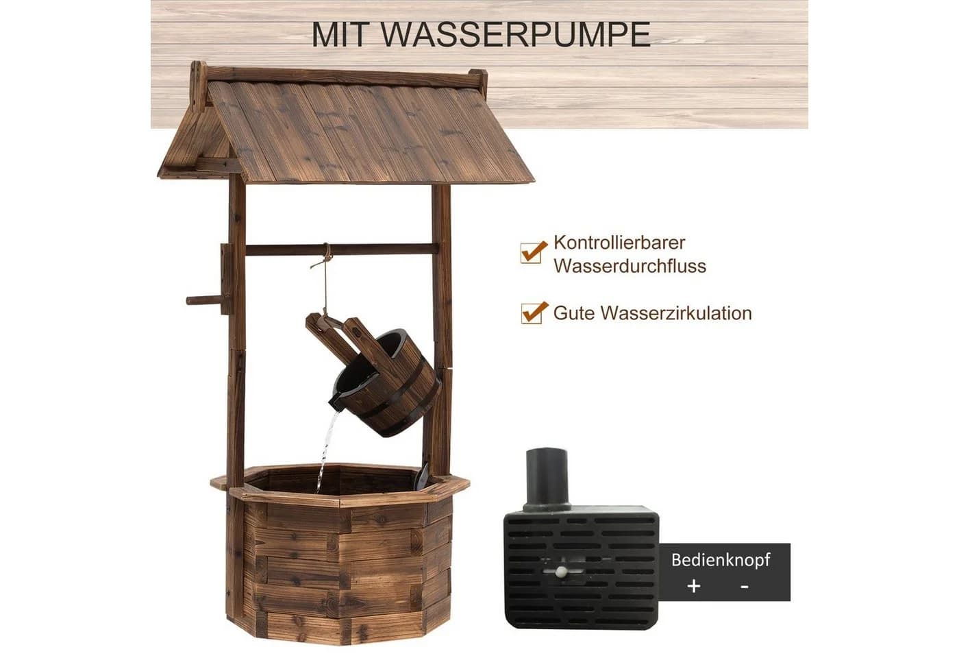 Outsunny Gartenbrunnen Wasserfall Massivholz Braun Regulierbar - Bild 5