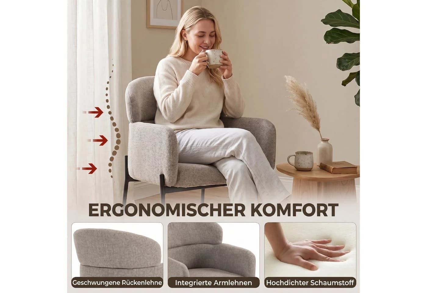 HOMCOM Relaxsessel Hellbraun Chenille-Optik - Bild 4