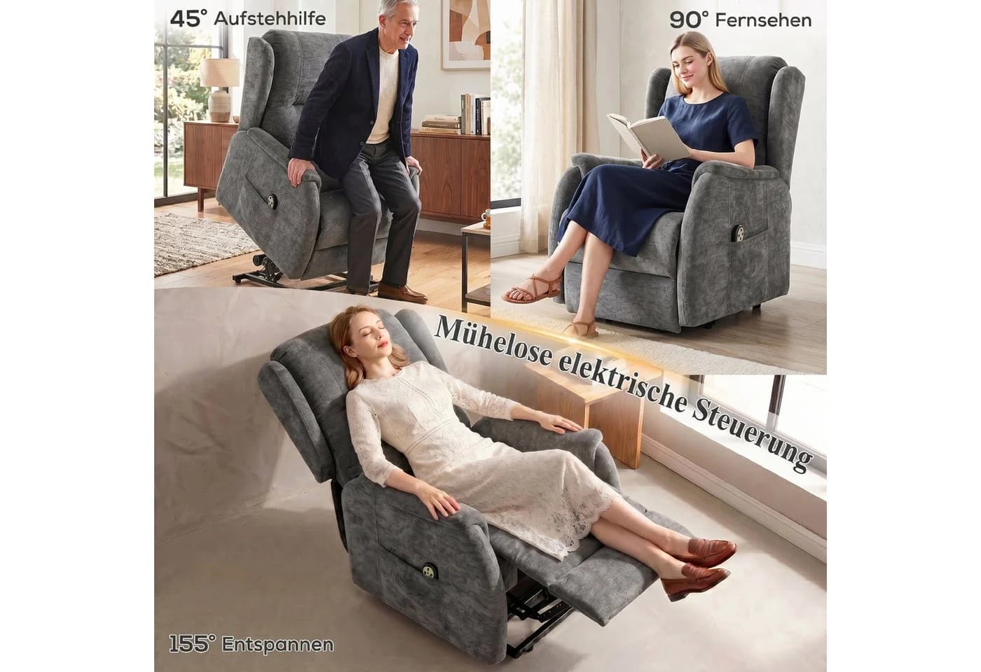 HOMCOM Relaxsessel mit Aufstehhilfe und Doppelmotor Grau - Bild 4