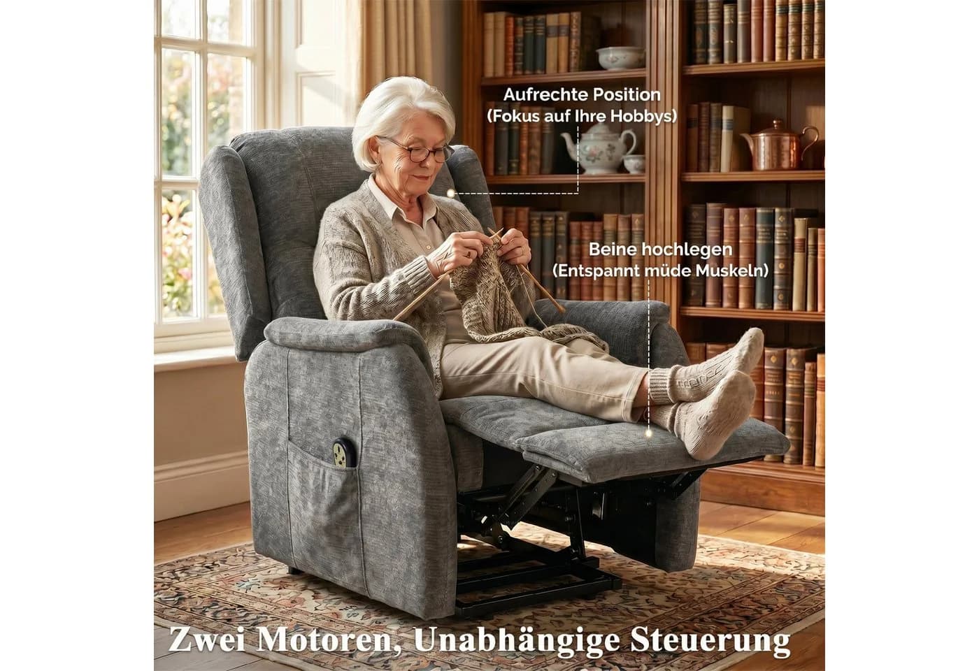 HOMCOM Relaxsessel mit Aufstehhilfe und Doppelmotor Grau - Bild 5
