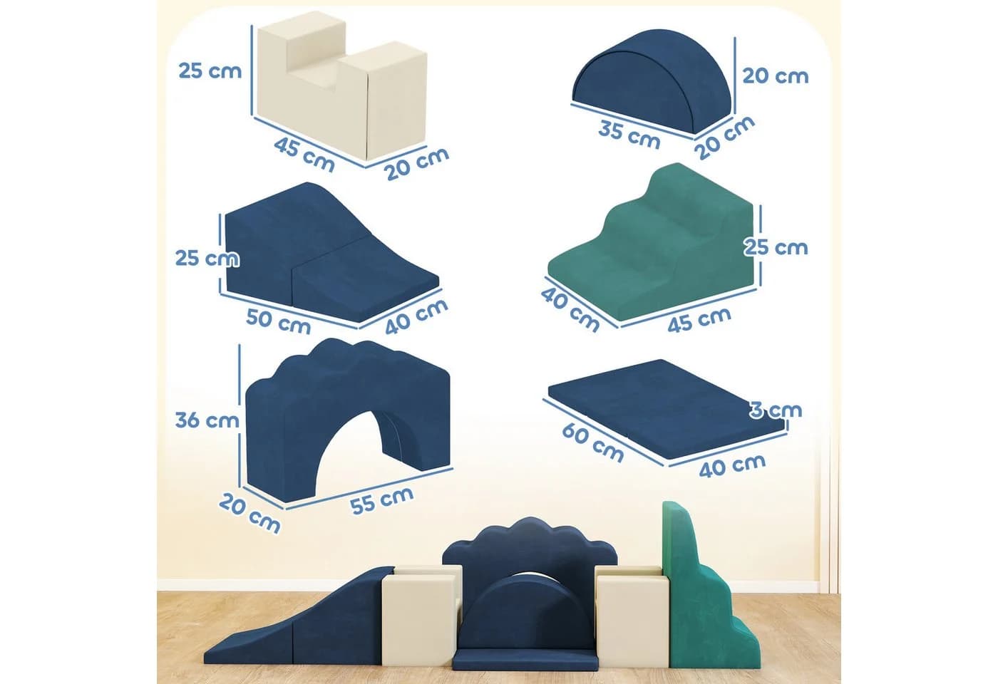 AIYAPPLAY Schaumstoff Bausteine Set 7-tlg. Blau/Grün/Weiß - Bild 3