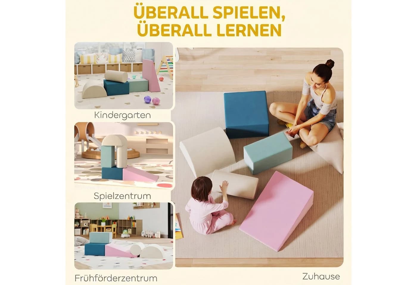 AIYAPPLAY Klettern Riesenbausteine 5-tlg. Samt Schaumstoff bunt - Bild 5