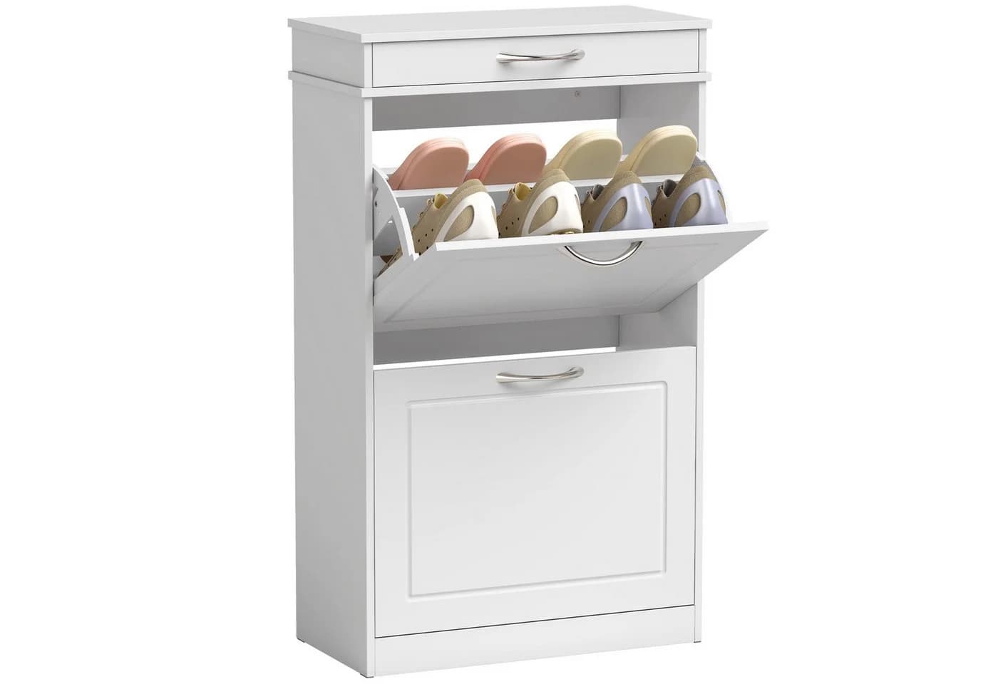 HOMCOM Schuhschrank Weiß mit 2 Klappen und Schublade