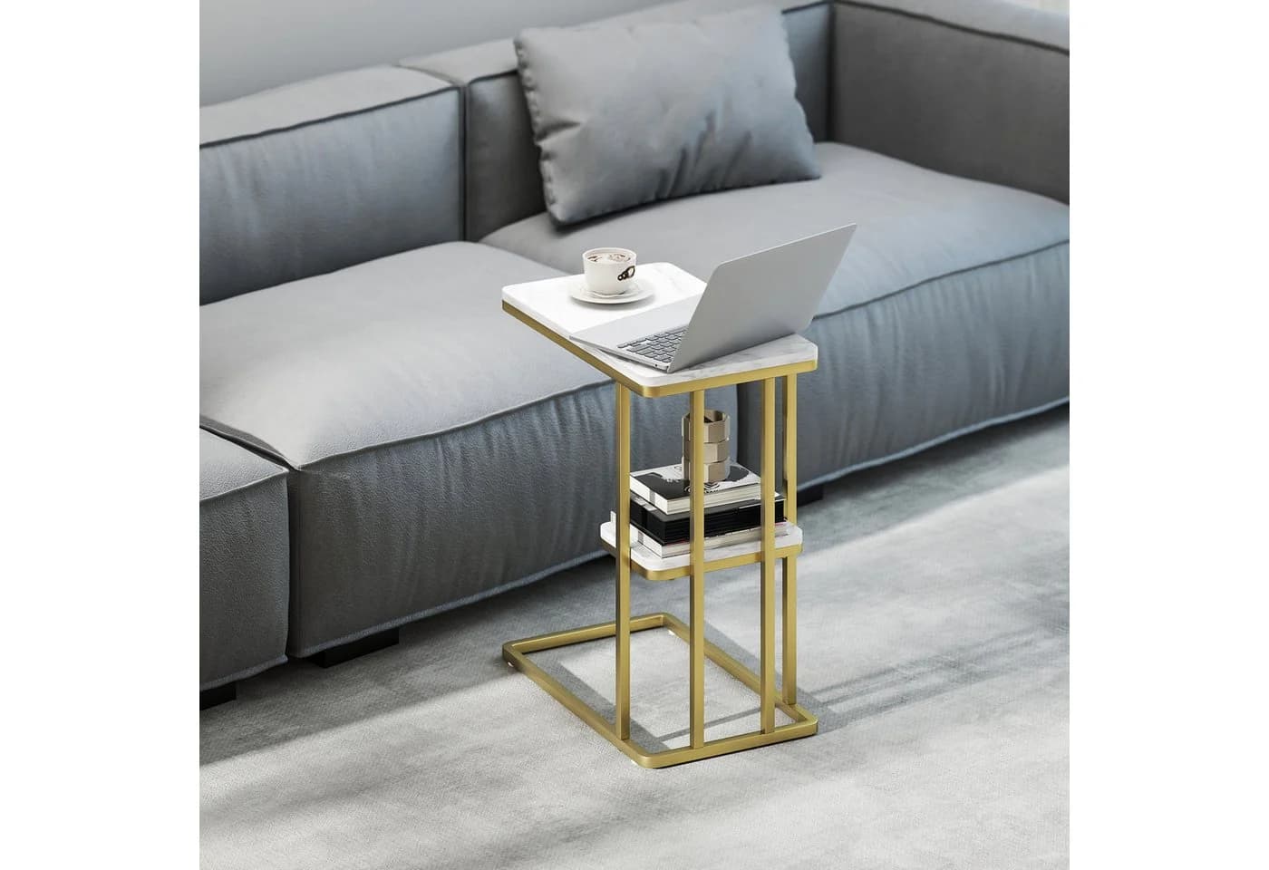 HOMCOM Beistelltisch C-Form Marmoroptik Gold - Bild 2