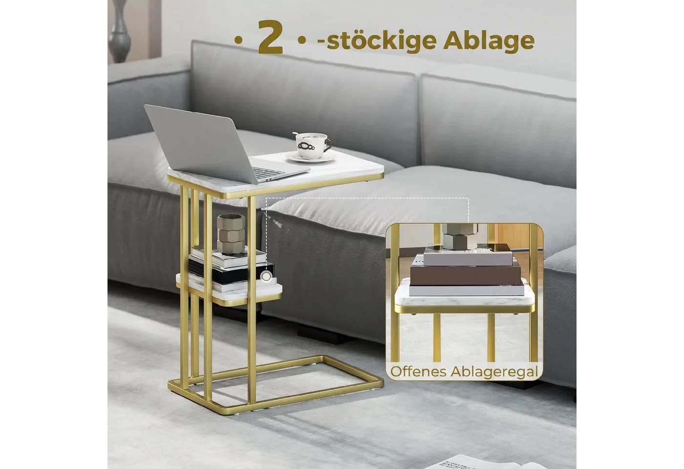 HOMCOM Beistelltisch C-Form Marmoroptik Gold - Bild 5
