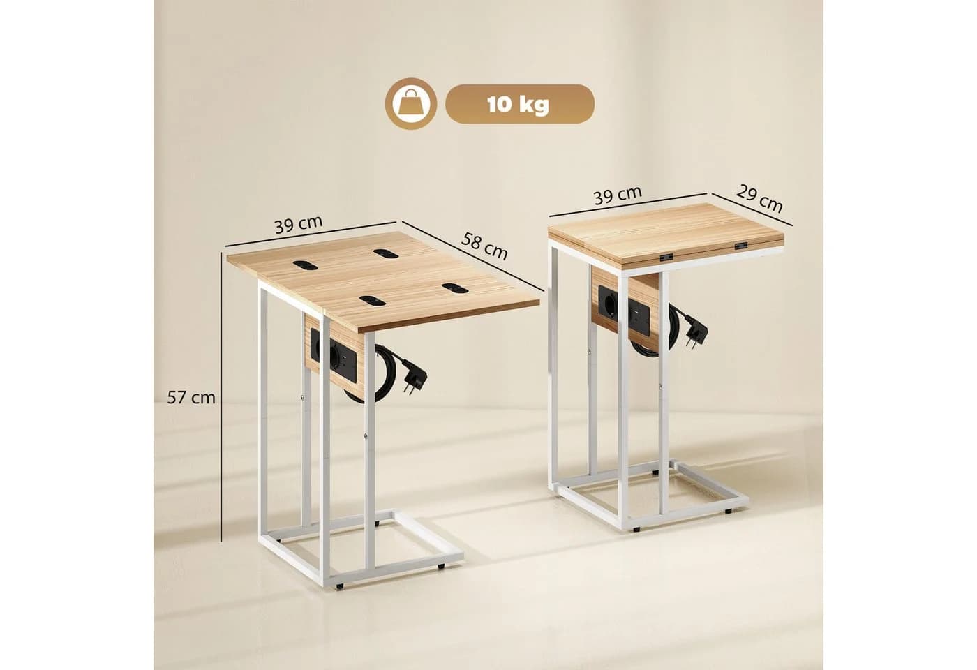 HOMCOM Beistelltisch C-förmig Klappbar Holzfarben/Weiß - Bild 3