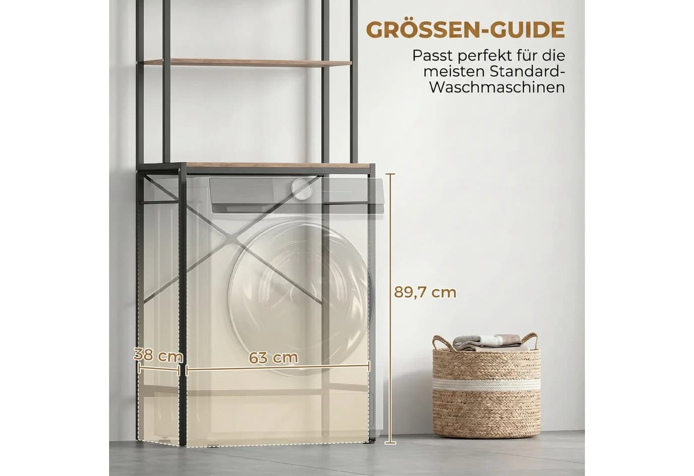 HOMCOM Waschmaschinenumbauschrank mit Trockenstange Braun/Schwarz - Bild 4