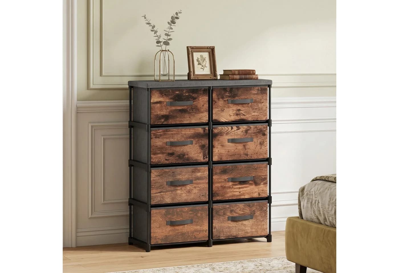 HOMCOM Kommode 8 Schubladen Metallrahmen Schwarz Braun - Bild 2