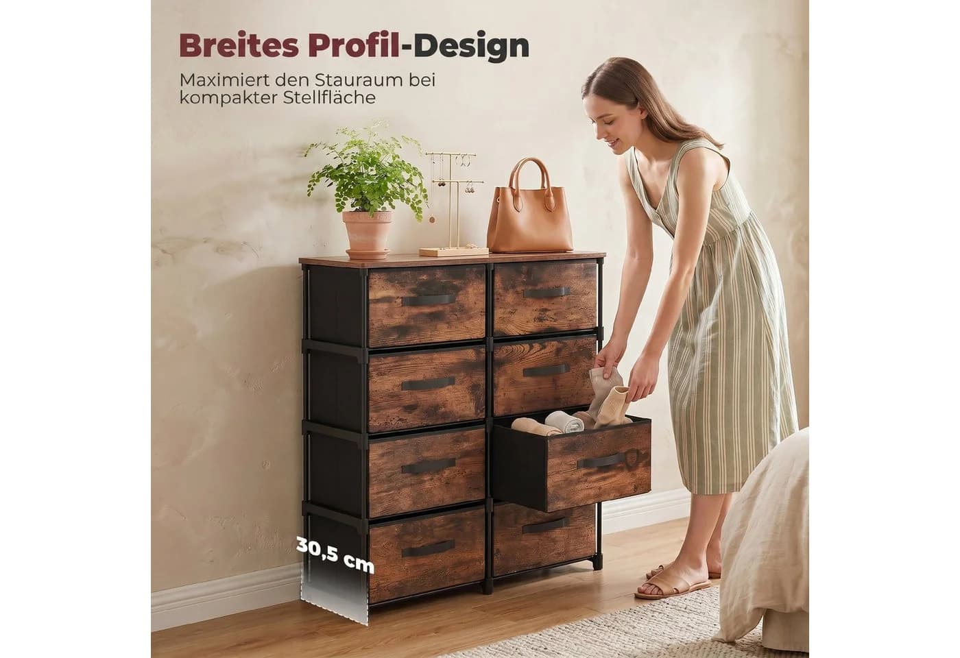 HOMCOM Kommode 8 Schubladen Metallrahmen Schwarz Braun - Bild 5