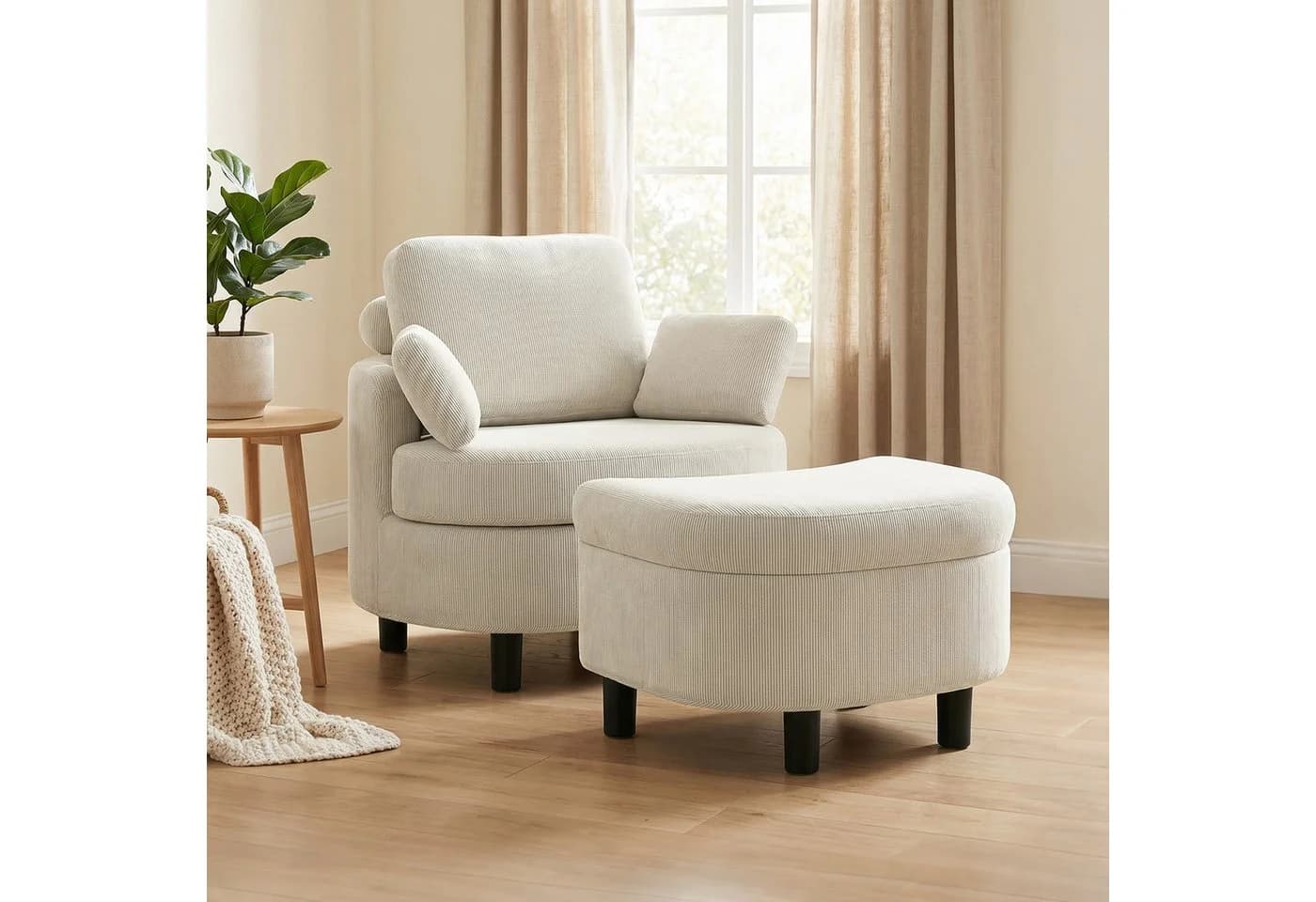 HOMCOM Loungesessel mit Stauraumhocker Cremeweiß - Bild 2