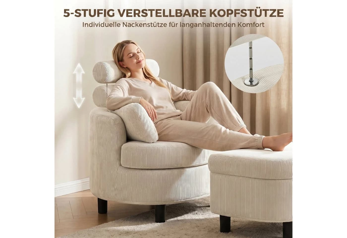 HOMCOM Loungesessel mit Stauraumhocker Cremeweiß - Bild 4