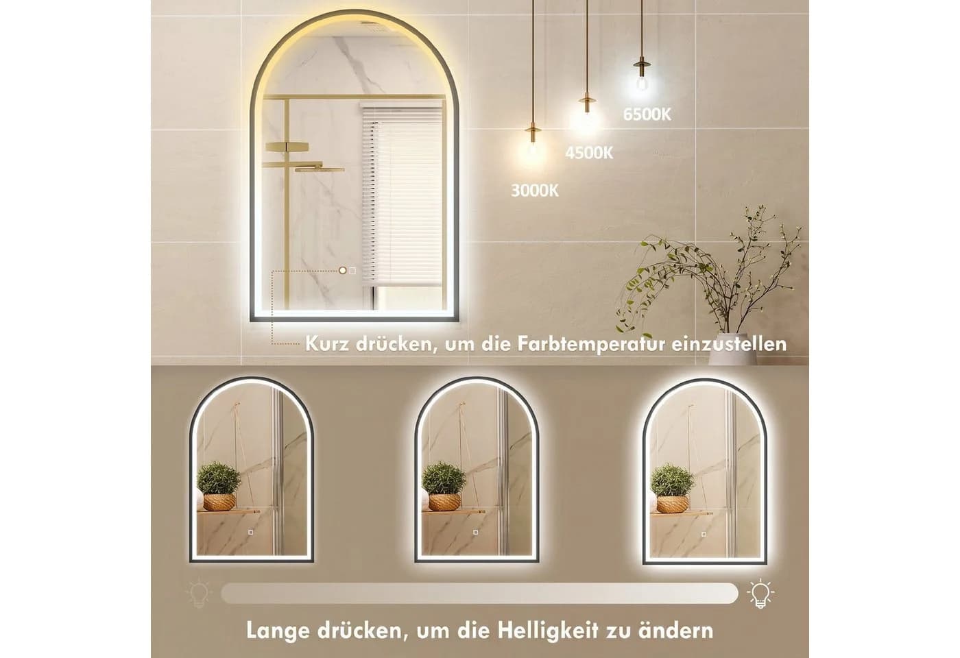 HOMCOM LED Badspiegel gewölbt Schwarz mit Antibeschlag und Touch-Steuerung - Bild 5