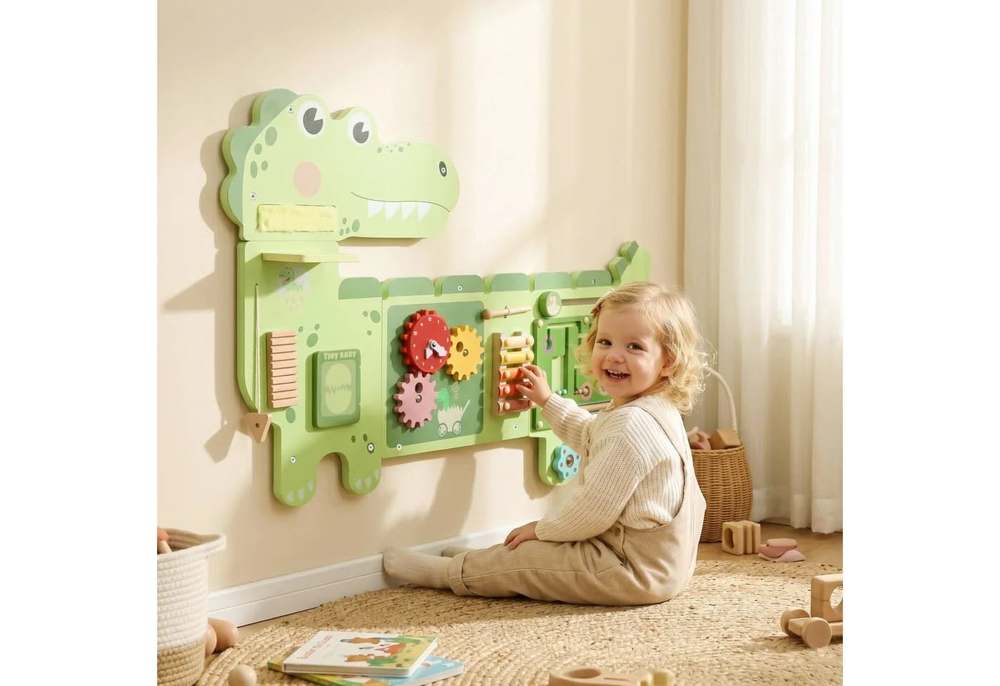 AIYAPLAY Montessori Busy Board Wandmontiert Grün mit Xylophon