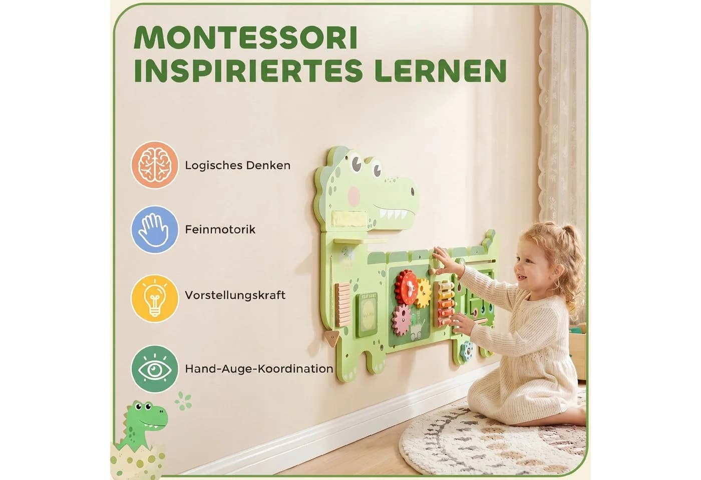 AIYAPLAY Montessori Busy Board Wandmontiert Grün mit Xylophon - Bild 5