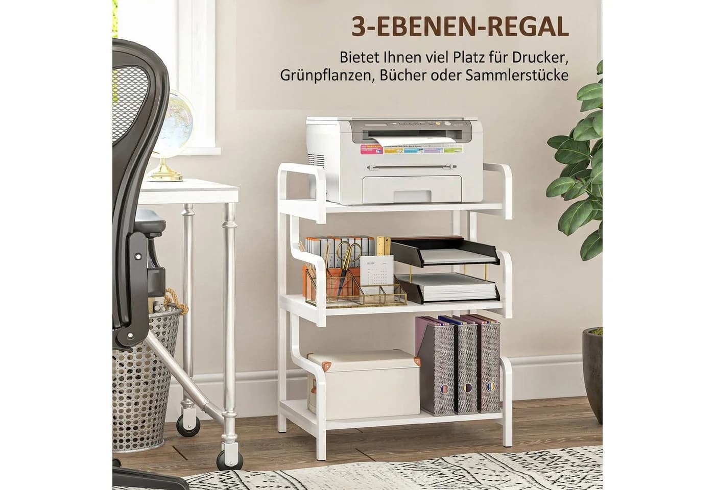 HOMCOM Regaleinsatz Druckertisch Weiß 3 Ebenen Stahlrahmen - Bild 4