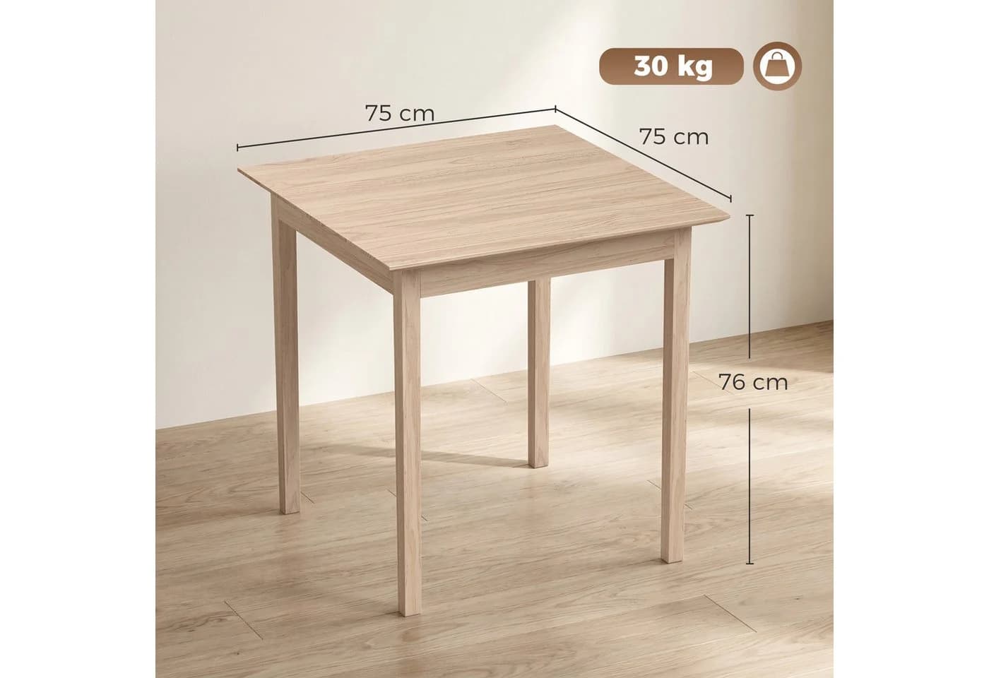 HOMCOM Quadratischer Esstisch Weiß Massivholz - Bild 3