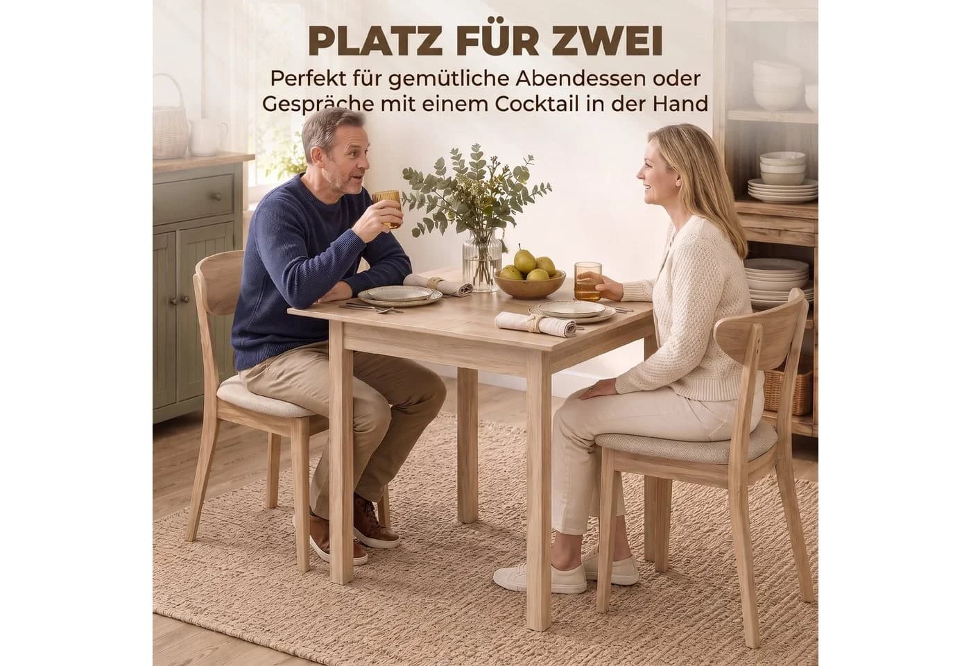 HOMCOM Quadratischer Esstisch Weiß Massivholz - Bild 4