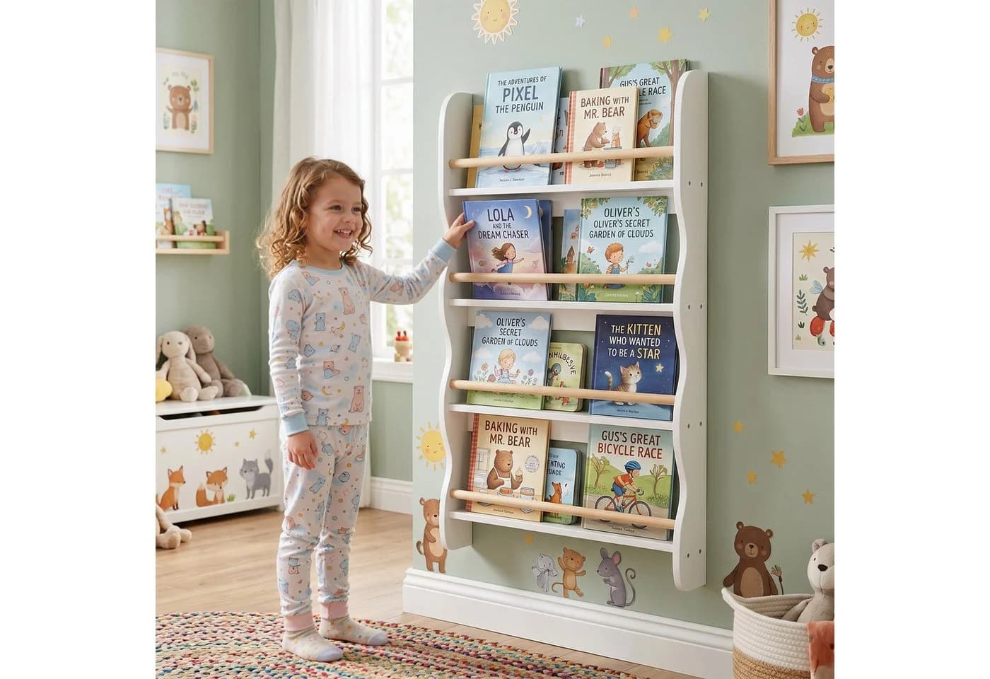 AIYAPLAY Kinderregal 4 Ebenen Weiß Kiefernholz Kippschutz